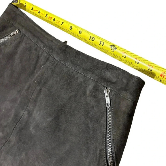 Topshop Dark Olive Suede High Waist Silver Zip Closure/Pocket Detail Mini Skirt - Picture 8 of 16